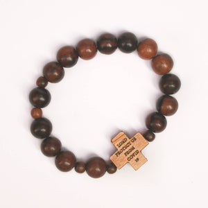 "Protect Us From COVID-19" Hard Wood Rosary Bracelet (10mm)