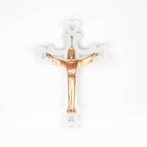 White & Gold Crucifix with Heart Design