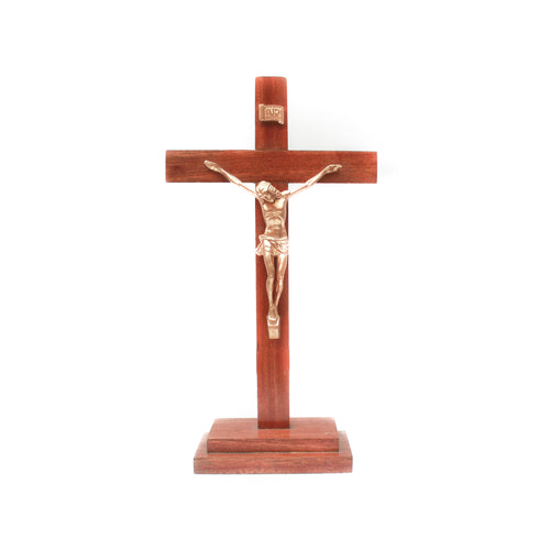 Standing Wooden Cross with Gold Corpus - Large