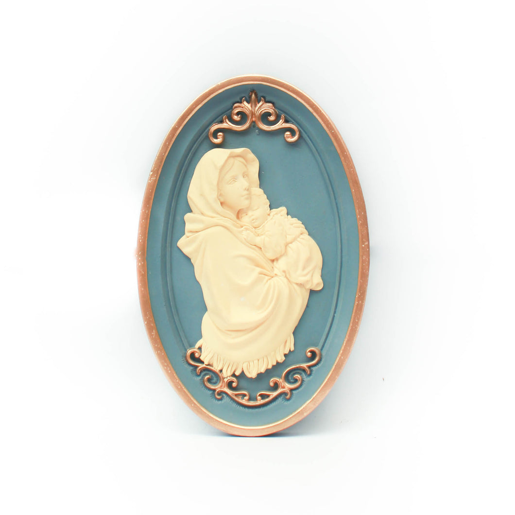 Madonna & Child Blue Oval Plaque