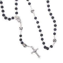 Load image into Gallery viewer, Sacred Heart of Jesus and Madonna &amp; Child Black Stone Rosary
