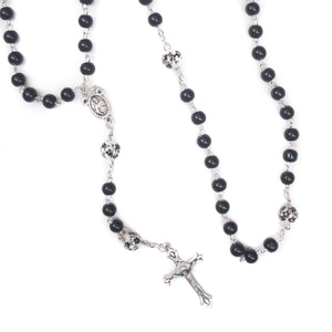 Sacred Heart of Jesus and Madonna & Child Black Stone Rosary