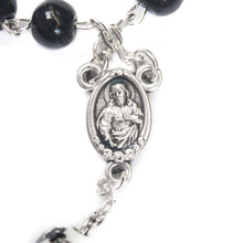 Load image into Gallery viewer, Sacred Heart of Jesus and Madonna &amp; Child Black Stone Rosary
