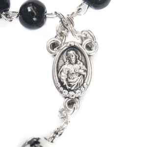 Sacred Heart of Jesus and Madonna & Child Black Stone Rosary