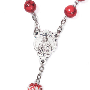 Sacred Heart of Jesus & Mt. Carmel Red Coral Stone Rosary